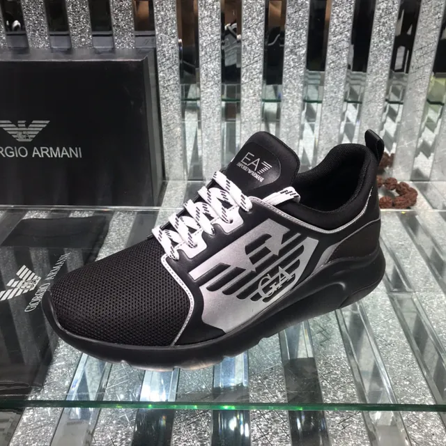 Emporio Armani Black Silver Mesh Upper Graphic Side Panel Lifestyle Sneakers 4