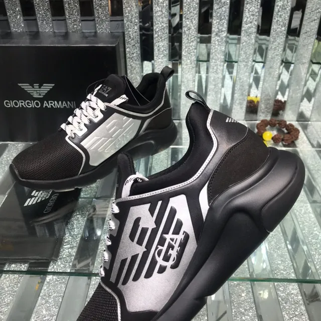 Emporio Armani Black Silver Mesh Upper Graphic Side Panel Lifestyle Sneakers 5