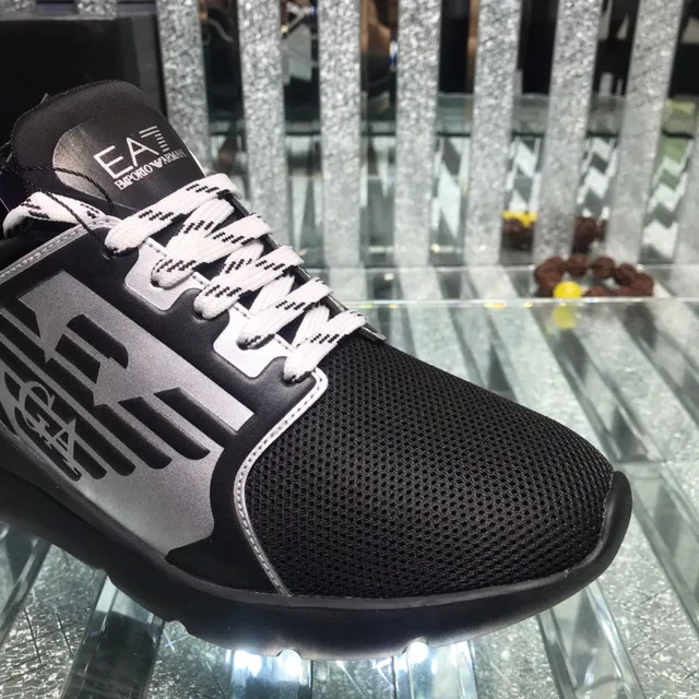 Emporio Armani Black Silver Mesh Upper Graphic Side Panel Lifestyle Sneakers 6
