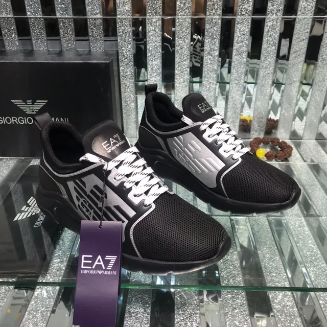 Emporio Armani Black Silver Mesh Upper Graphic Side Panel Lifestyle Sneakers 7