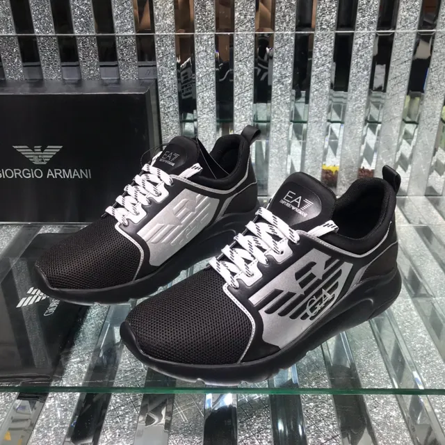 Emporio Armani Black Silver Mesh Upper Graphic Side Panel Lifestyle Sneakers 8