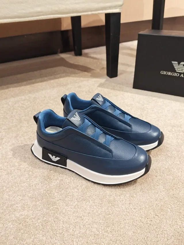 Emporio Armani Blue Leather Laceless Slip-On Lifestyle Sneaker 4