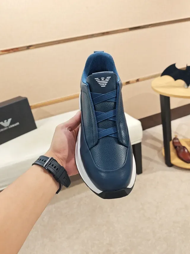 Emporio Armani Blue Leather Laceless Slip-On Lifestyle Sneaker 5