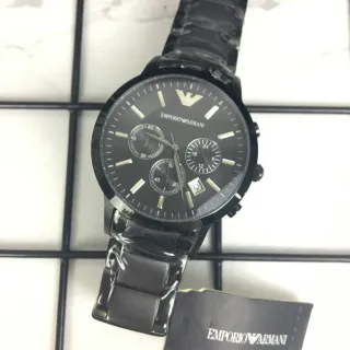 Emporio Armani Chronograph Black Dial Gold-Tone Accents Quartz Watch