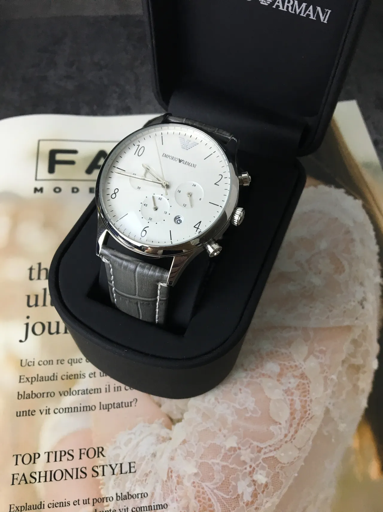 Emporio Armani Montre Chronomètre Cadran Blanc Bracelet Cuir Noir Mécanique 3