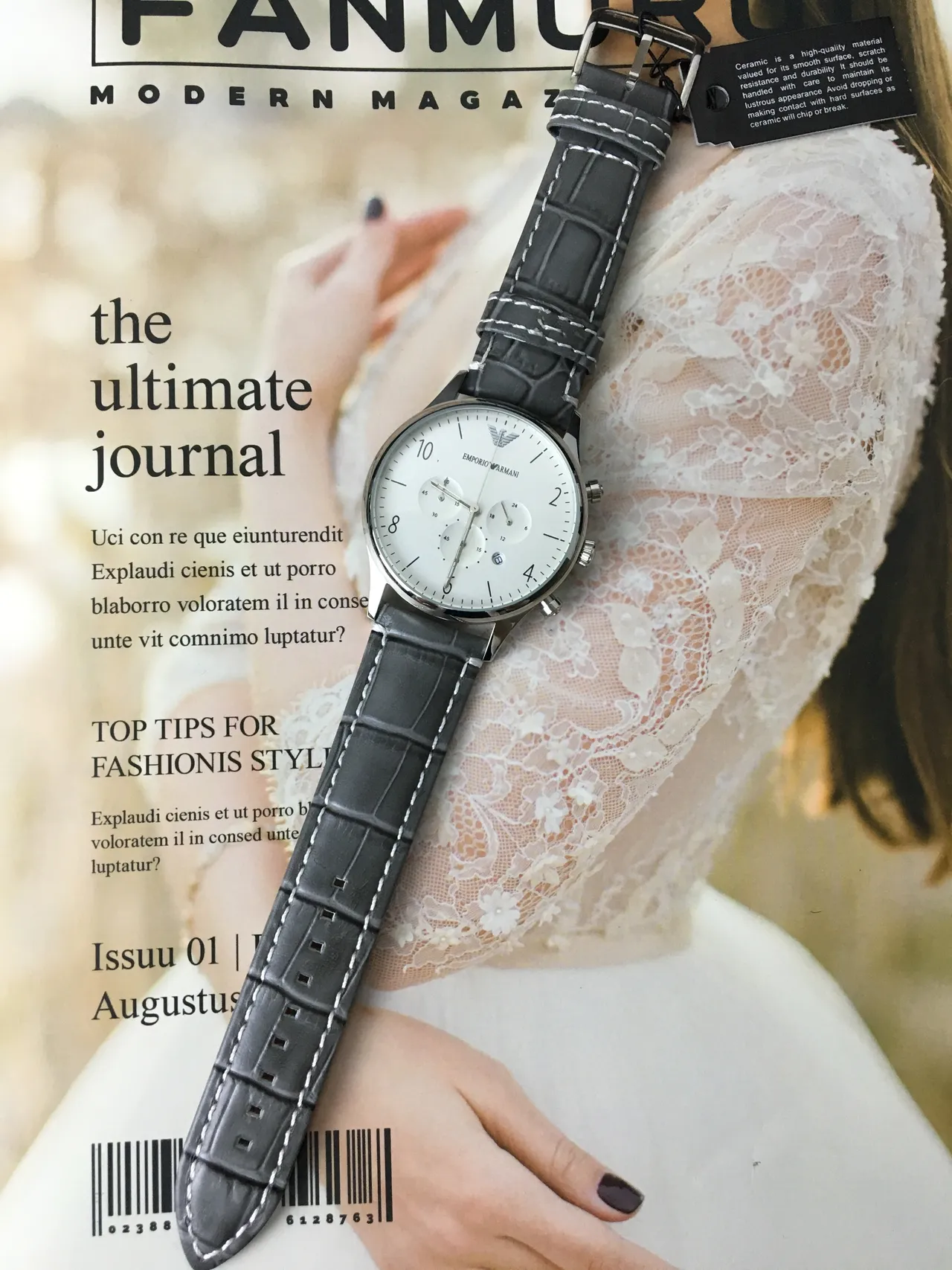 Emporio Armani Montre Chronomètre Cadran Blanc Bracelet Cuir Noir Mécanique 9