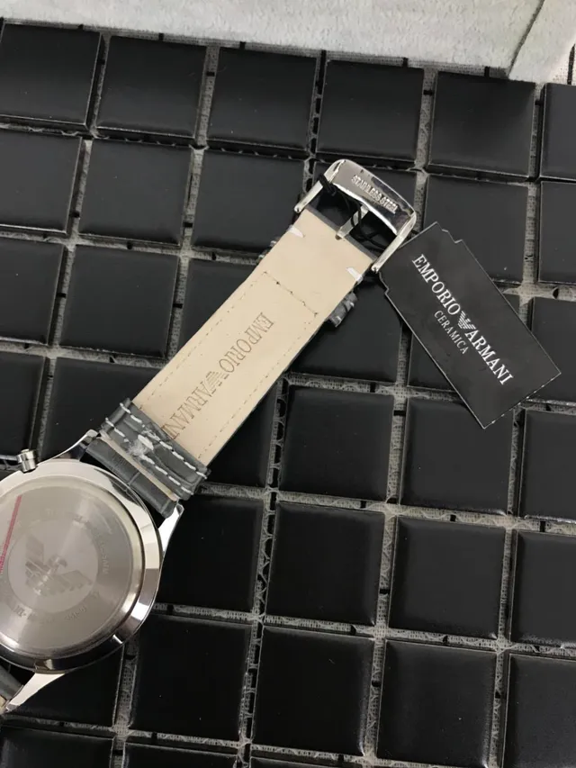 Emporio Armani Montre Chronomètre Cadran Blanc Bracelet Cuir Noir Mécanique 10