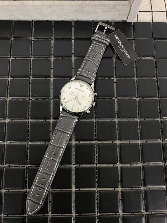 Emporio Armani Montre Chronomètre Cadran Blanc Bracelet Cuir Noir Mécanique 13