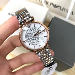 Emporio Armani Crystal-Paved Dial Two-Tone Quartz Watch