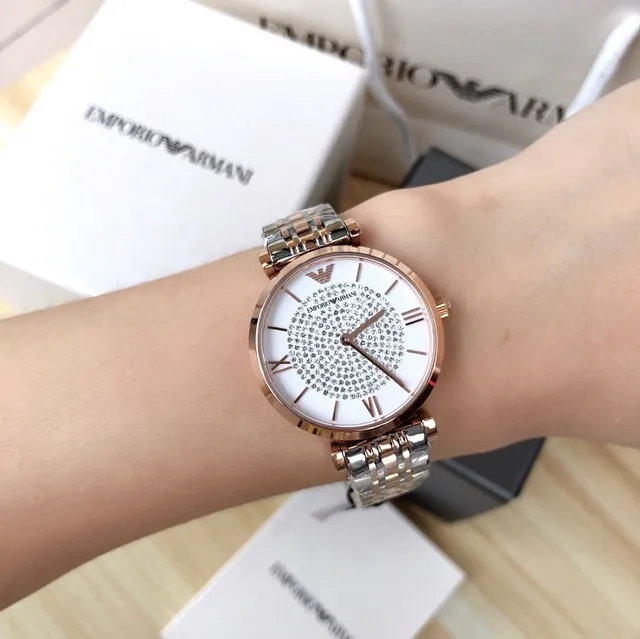 Emporio Armani Montre Quartz Bicolore au Cadran Pavé de Cristaux 2