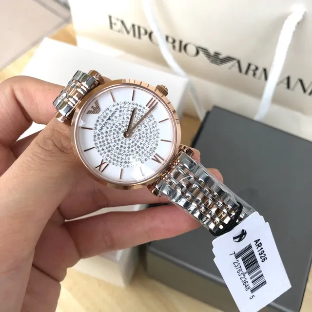 Emporio Armani Montre Quartz Bicolore au Cadran Pavé de Cristaux 4