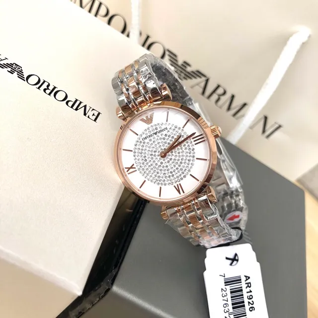 Emporio Armani Montre Quartz Bicolore au Cadran Pavé de Cristaux 5