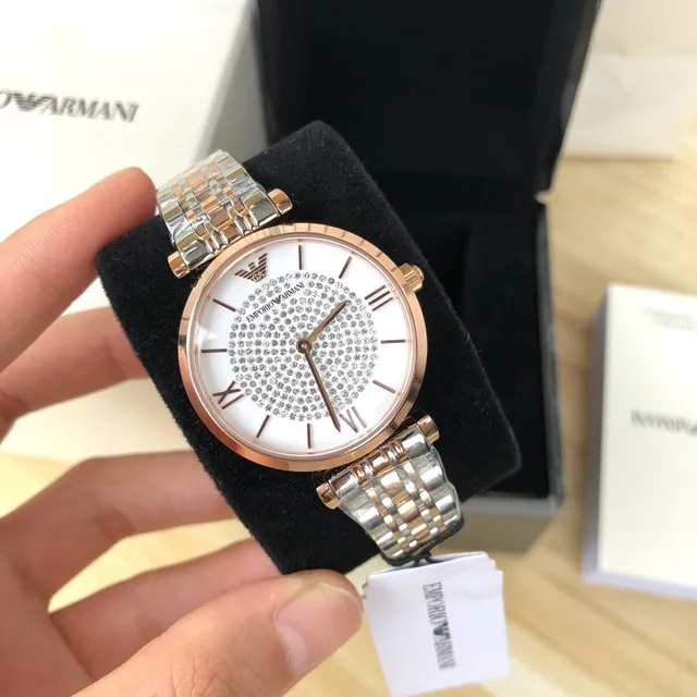 Emporio Armani Montre Quartz Bicolore au Cadran Pavé de Cristaux 8