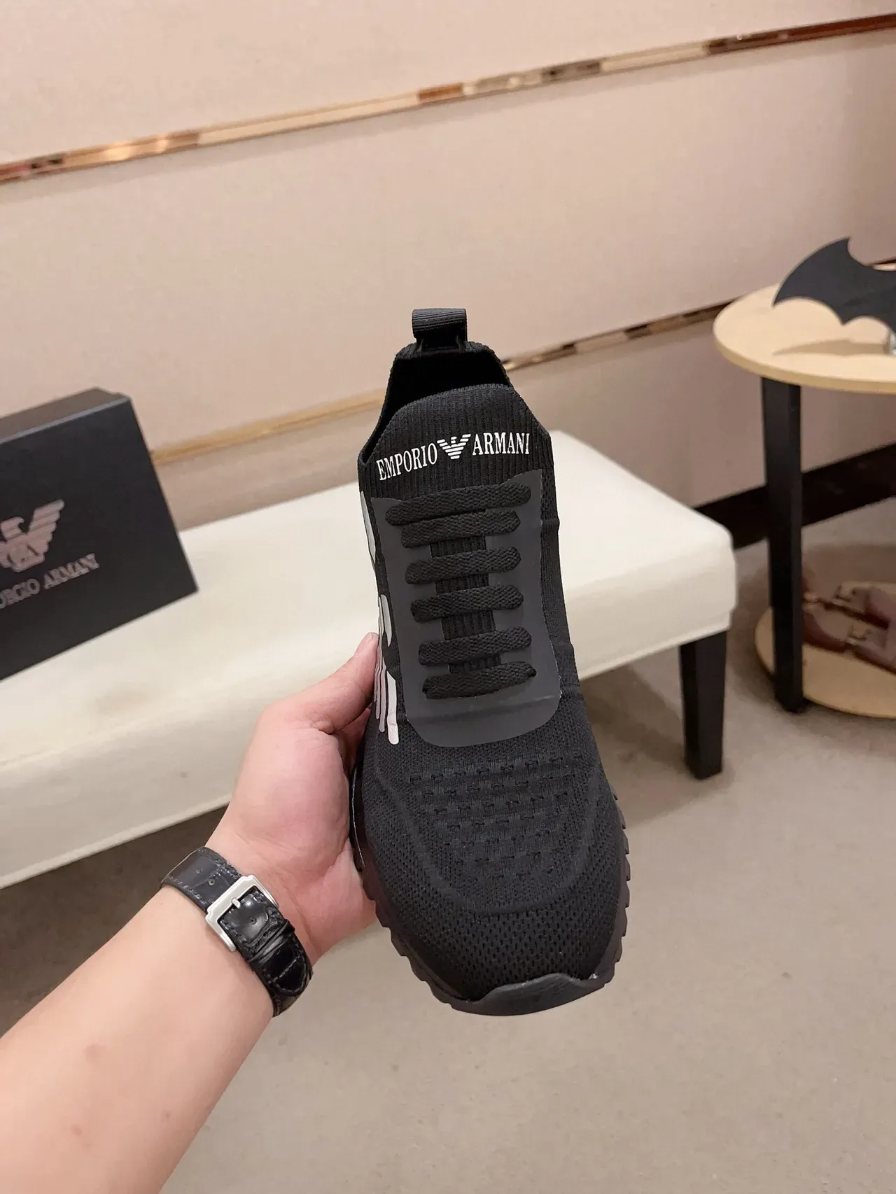 Emporio Armani Eagle Logo Black Knit Lifestyle Sneakers 2