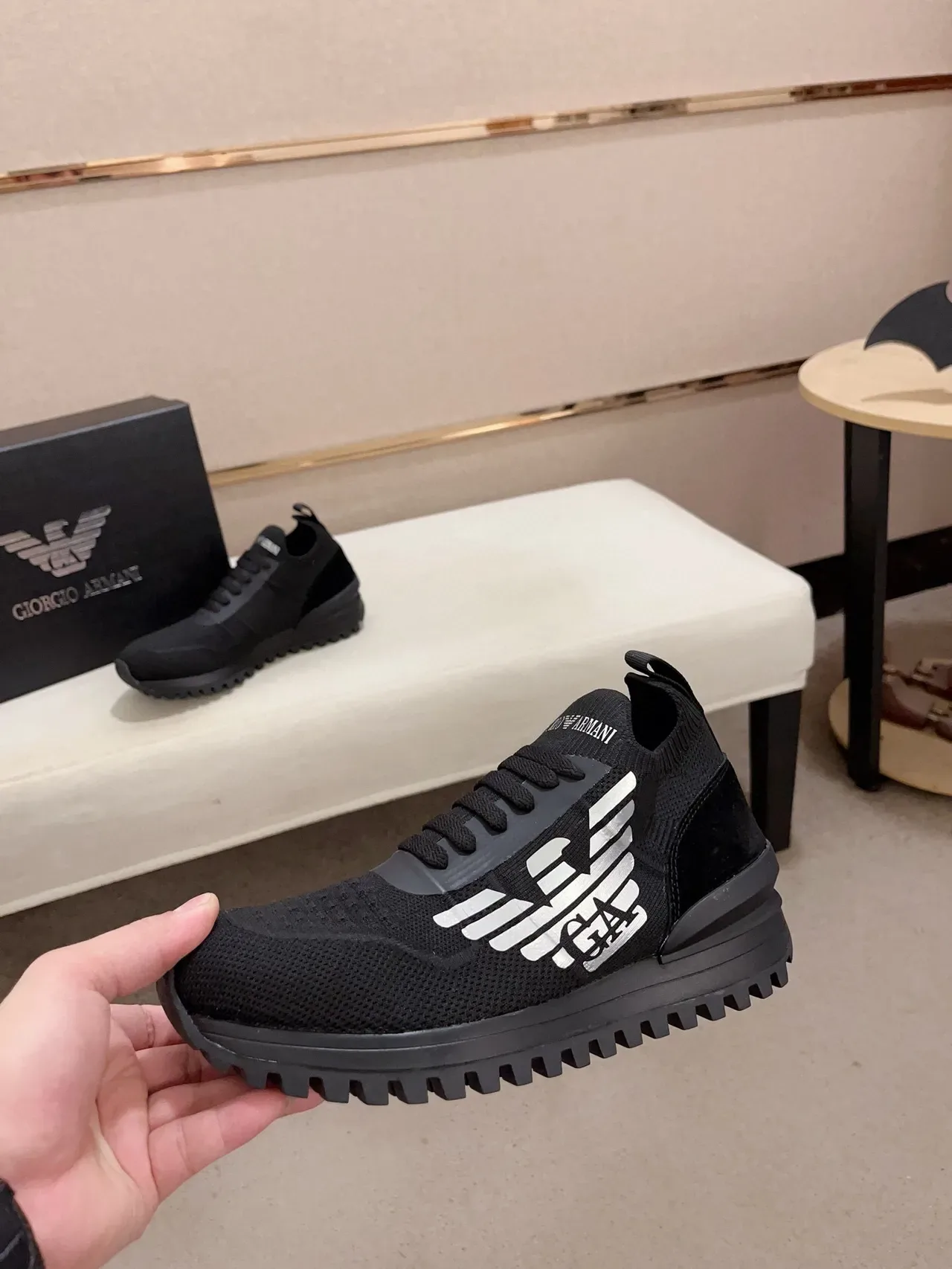 Emporio Armani Eagle Logo Black Knit Lifestyle Sneakers 3