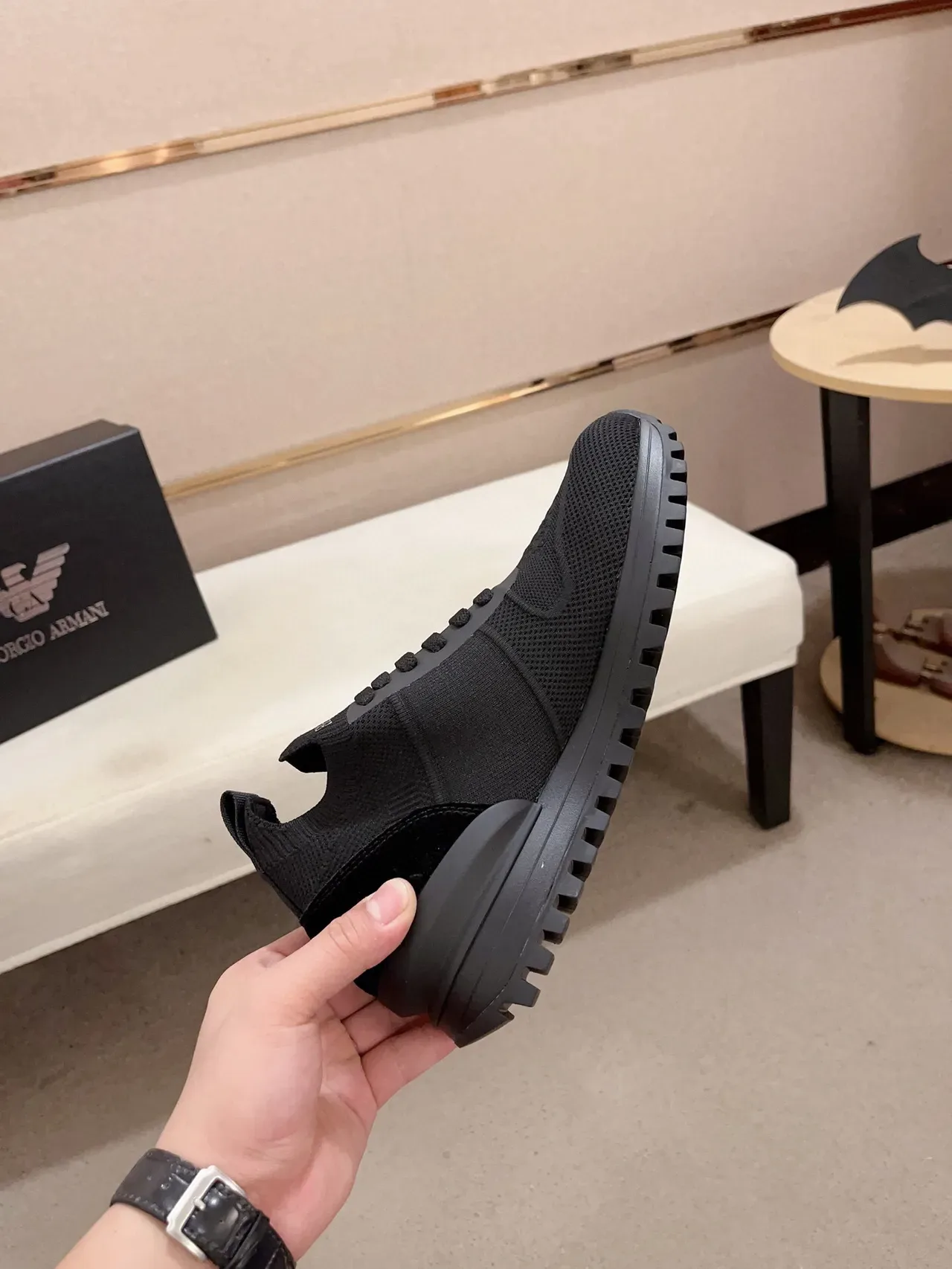 Emporio Armani Eagle Logo Black Knit Lifestyle Sneakers 5