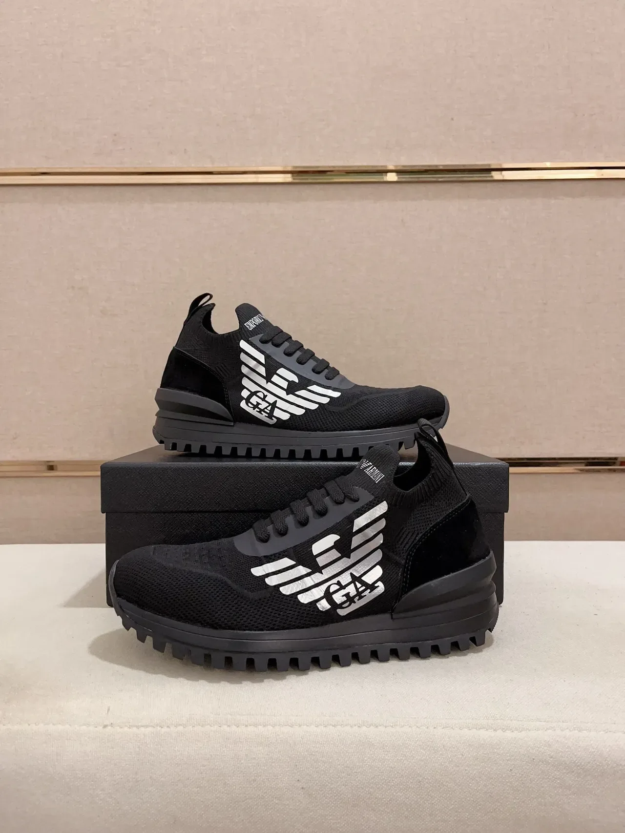 Emporio Armani Eagle Logo Black Knit Lifestyle Sneakers 7