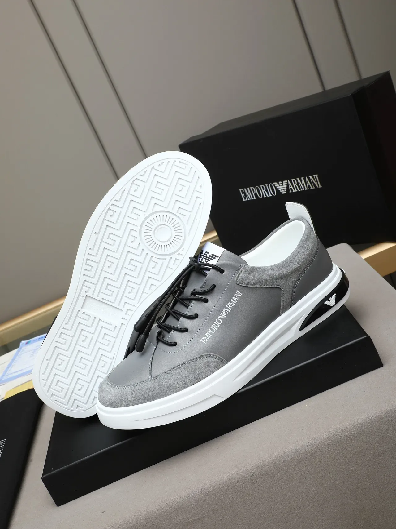 Emporio Armani Gray Suede-Leather Lifestyle Sneaker 4