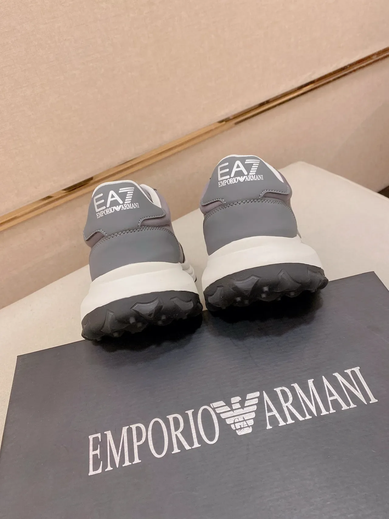 Emporio Armani Gray White Low-Top Layered Synthetic Upper Lifestyle Sneakers 8