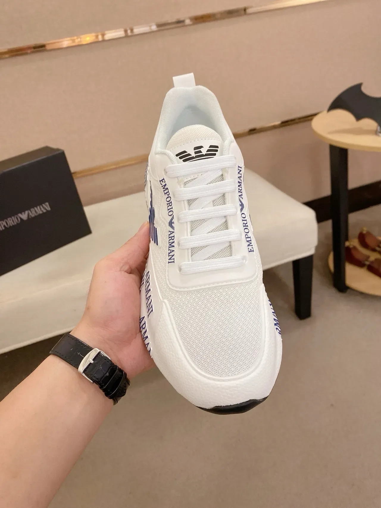 Emporio Armani Logo Pesado Branco e Marinho Tênis Lifestyle 2