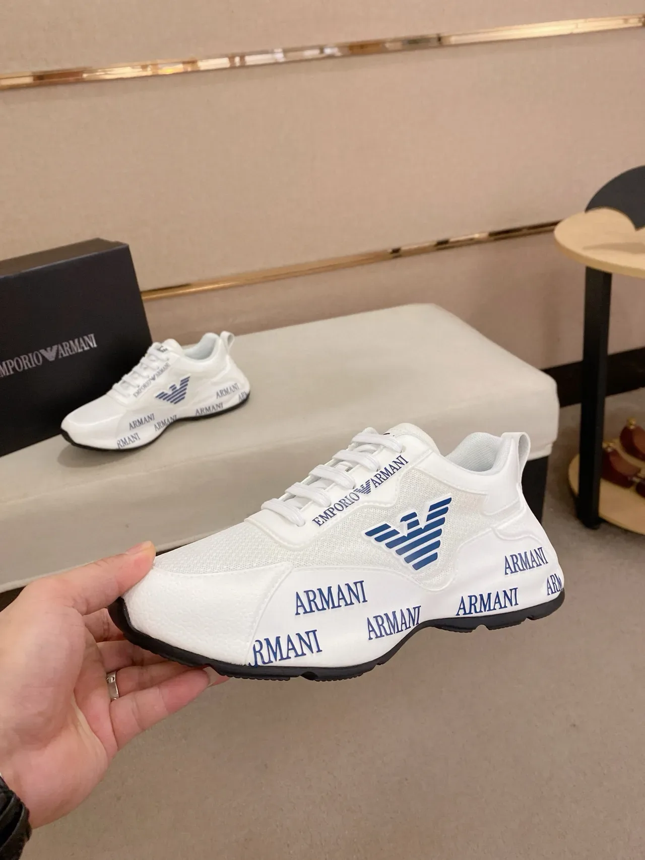 Emporio Armani Logo Pesado Branco e Marinho Tênis Lifestyle 3