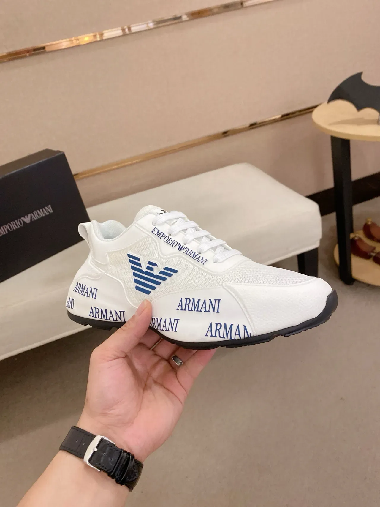 Emporio Armani Logo Pesado Branco e Marinho Tênis Lifestyle 4