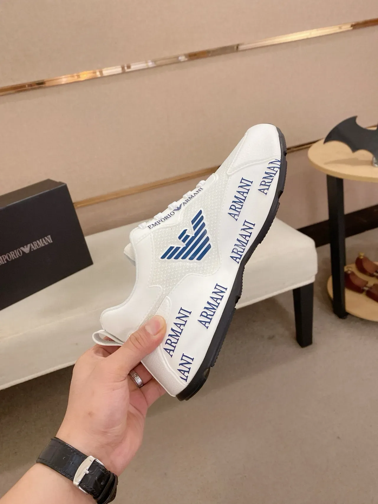 Emporio Armani Logo Pesado Branco e Marinho Tênis Lifestyle 5