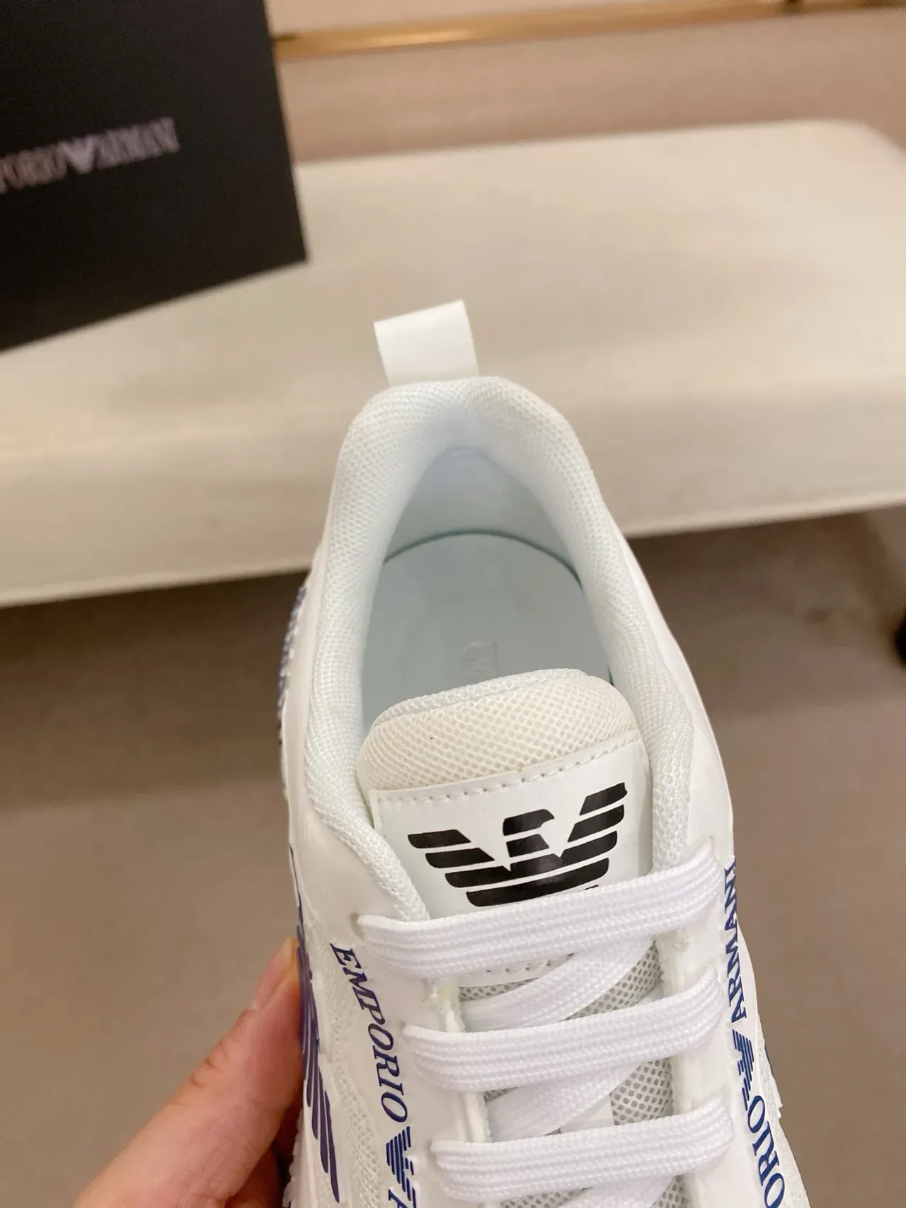 Emporio Armani Logo Pesado Branco e Marinho Tênis Lifestyle 6