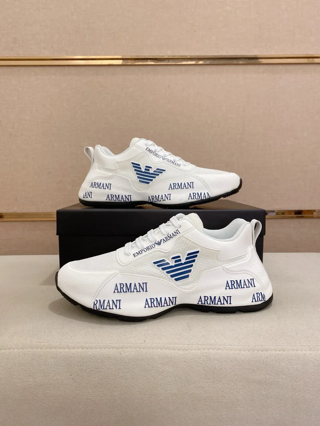 Emporio Armani Logo Pesado Branco e Marinho Tênis Lifestyle 7