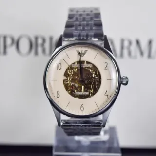 Emporio Armani Meccanico Skeleton Cream Dial Mechanical Watch