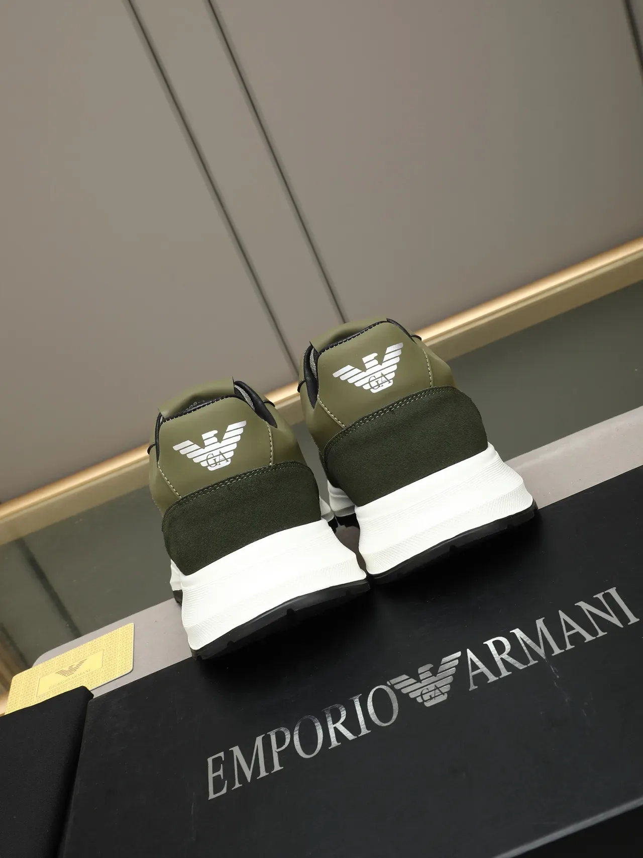 Emporio Armani Olive and Dark Green Suede-Mesh Lifestyle Sneaker 3