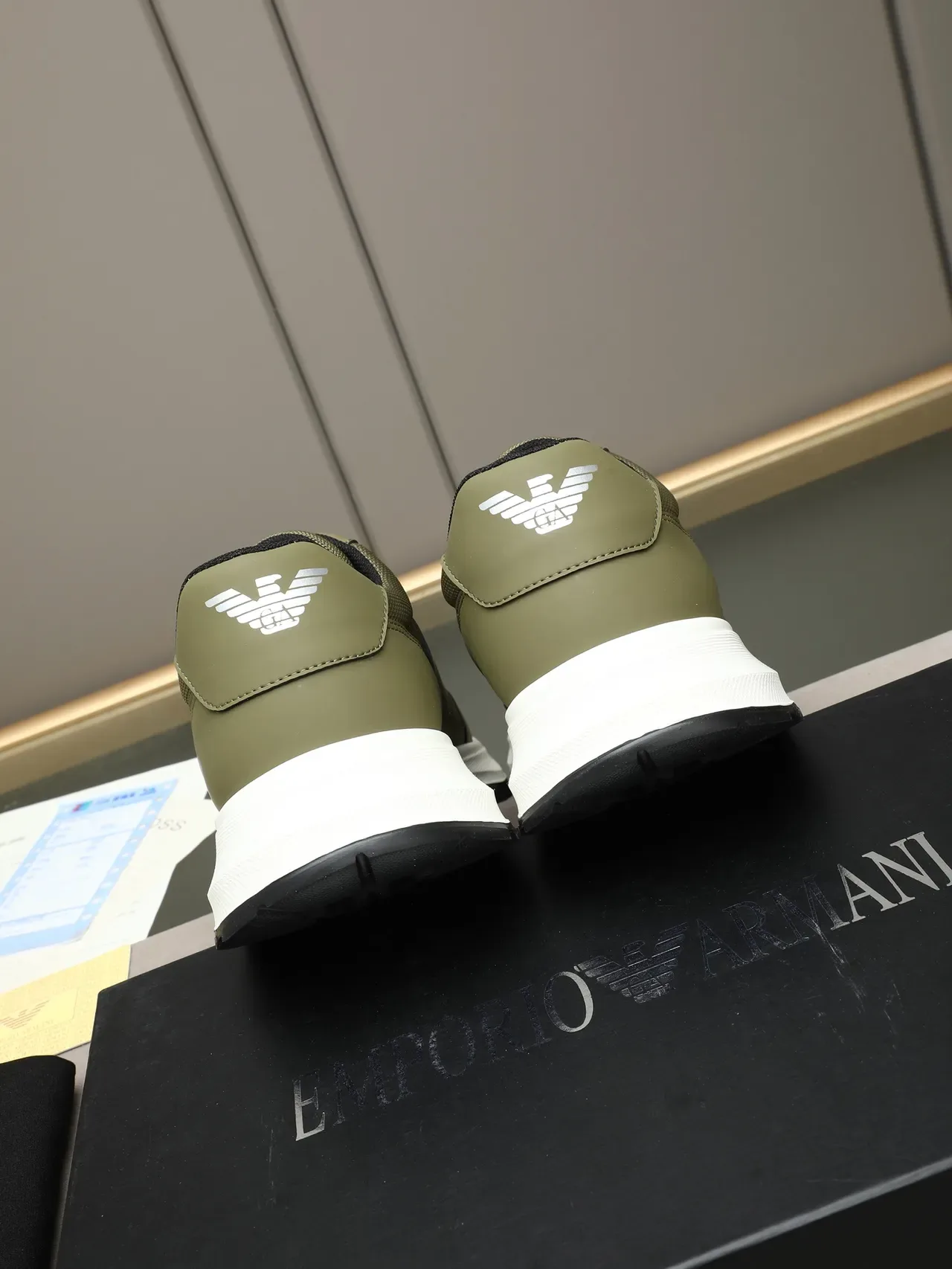 Emporio Armani Olive Green Mesh-Synthetic Eagle Logo Lifestyle Sneakers 3