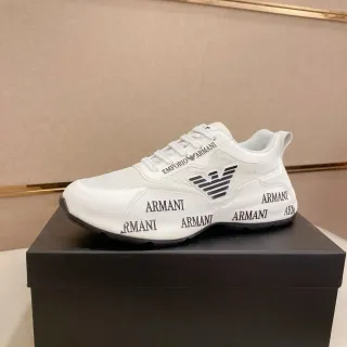 Emporio Armani Blanc Noir Maille Et Synthétique Haut Répétition Typographie Sur Semelle Milieu Chaussures Lifestyle