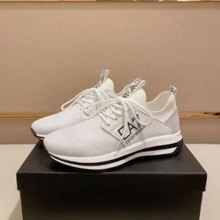 Emporio Armani White Black Mesh Upper Branded Side Panel Lifestyle Sneakers