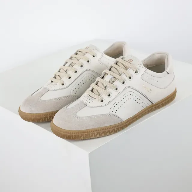 Fendi Beige Brown Perforated Leather Suede Toe Cap Lifestyle Sneakers 2