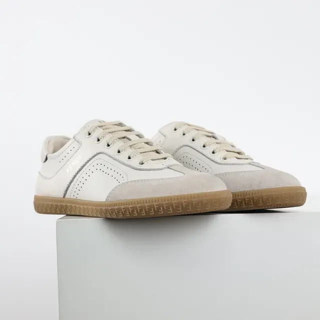 Fendi Beige Brown Perforated Leather Suede Toe Cap Lifestyle Sneakers 3