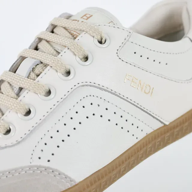 Fendi Beige Brown Perforated Leather Suede Toe Cap Lifestyle Sneakers 6