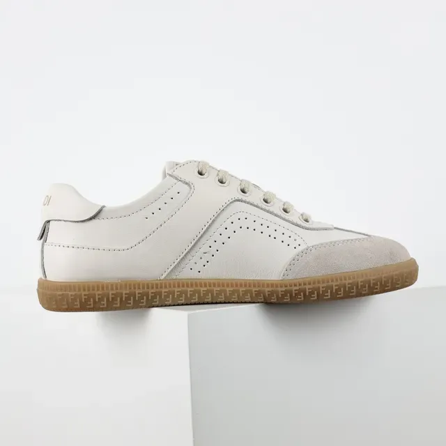 Fendi Beige Brown Perforated Leather Suede Toe Cap Lifestyle Sneakers 7