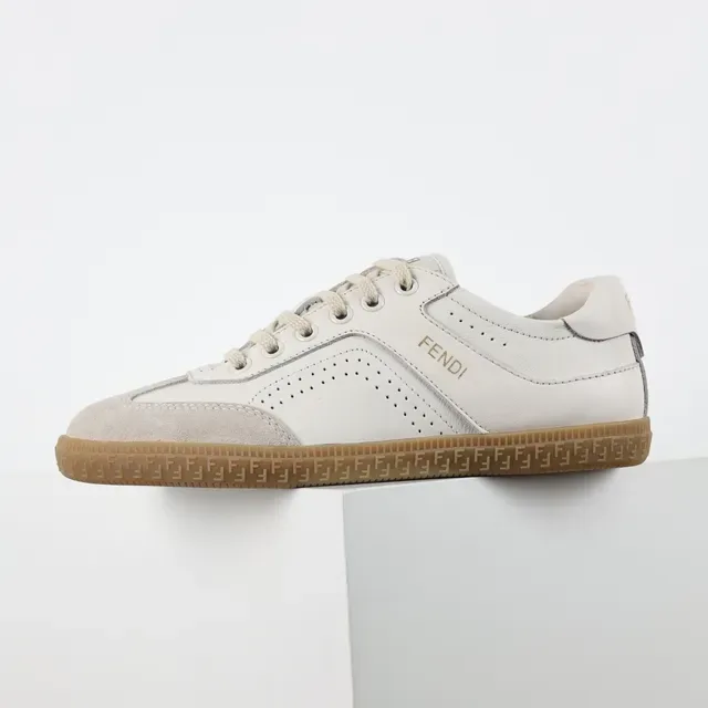 Fendi Beige Brown Perforated Leather Suede Toe Cap Lifestyle Sneakers 9