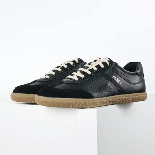 Fendi Black Beige Perforated Leather Suede Paneling Lifestyle Sneakers