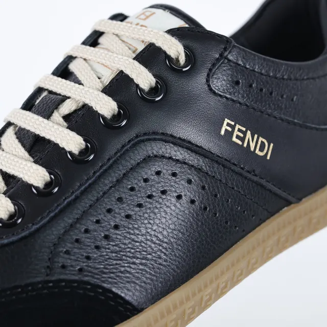 Fendi Noir Beige Cuir Perforé Daim Panneaux Sneakers Lifestyle 6