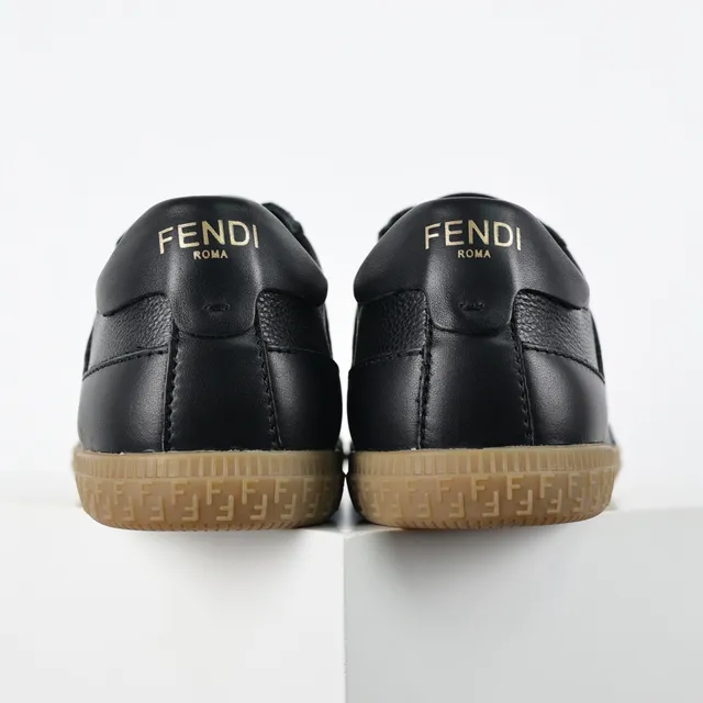 Fendi Noir Beige Cuir Perforé Daim Panneaux Sneakers Lifestyle 8