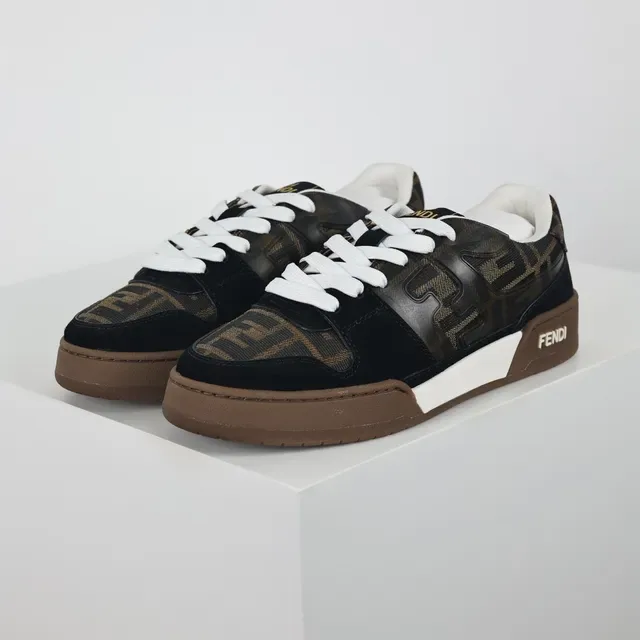 Fendi Noir Marron Monogramme Imprimé Tige Daim Accents Lifestyle Sneakers 2