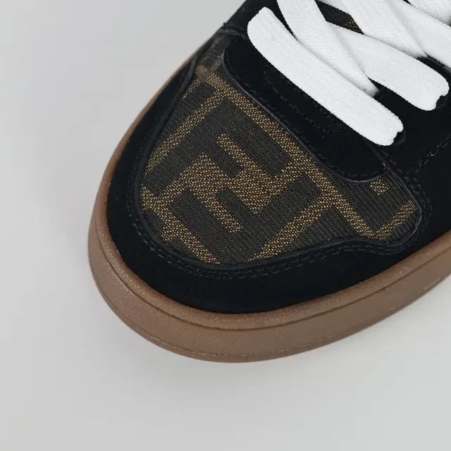 Fendi Noir Marron Monogramme Imprimé Tige Daim Accents Lifestyle Sneakers 5