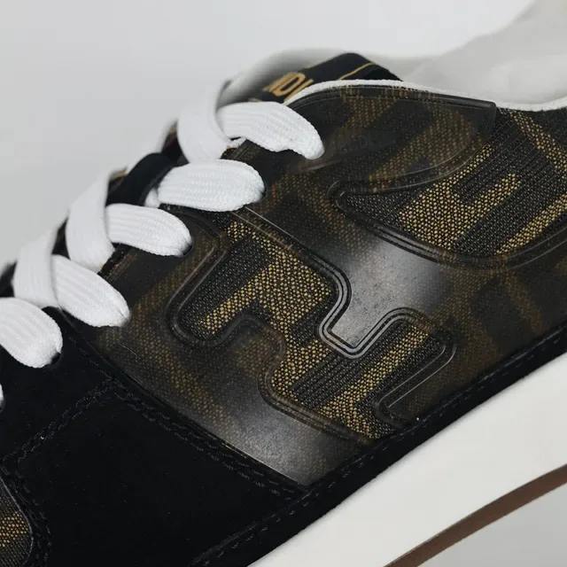 Fendi Noir Marron Monogramme Imprimé Tige Daim Accents Lifestyle Sneakers 6