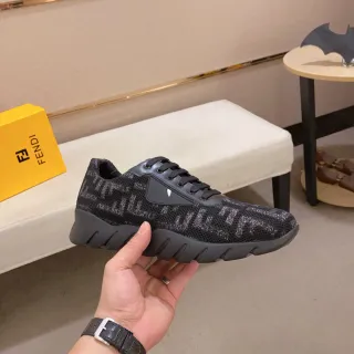 Fendi Black Gray Monogrammed Mesh Upper Sculpted Ridged Sole Chunky Sneakers