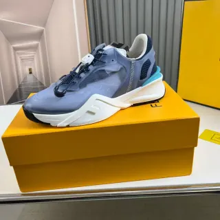 Fendi Blue White Sculpted Sole Translucent Mesh Overlay Chunky Sneakers
