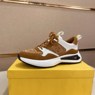 Fendi Brown White FF Monogram Jacquard Suede And Synthetic Paneling Chunky Sneakers