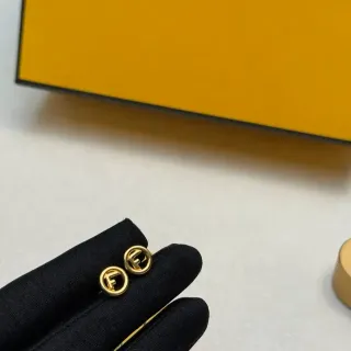 Fendi FF Logo Circular Gold-Tone Stud Earrings