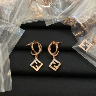 Fendi FF Logo Crystal-Pavé Rose Gold Earrings